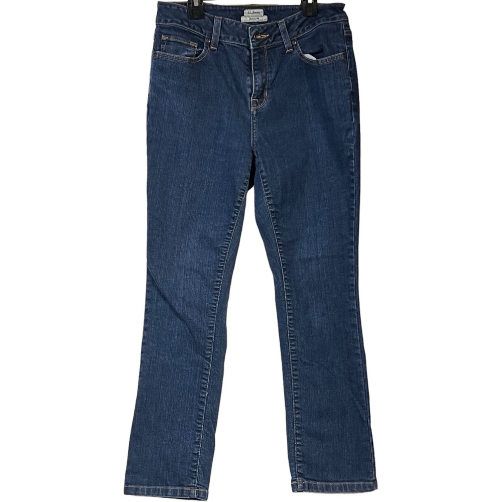 L.L.Bean Classic Fit‎ Solid Blue Denim Jeans Petite Size 6 Stretch Mid Rise 90s